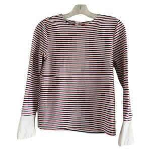 DELETTA Anthropologie Women’s Red White Blue Striped Cuff Trim Sleeves Top-Small